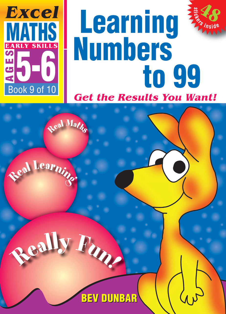 Front cover of Excel Early Skills Maths Book 9 Learning Numbers to 99 from Pascal Press showing the Excel series branding and book title