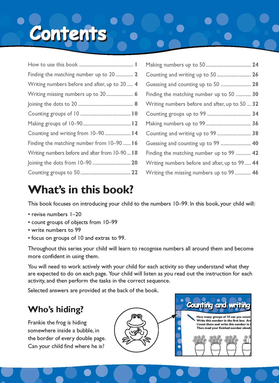 Additional page image from Excel Early Skills Maths Book 9 Learning Numbers to 99 supplied in the publisher gallery, showing more of the book layout