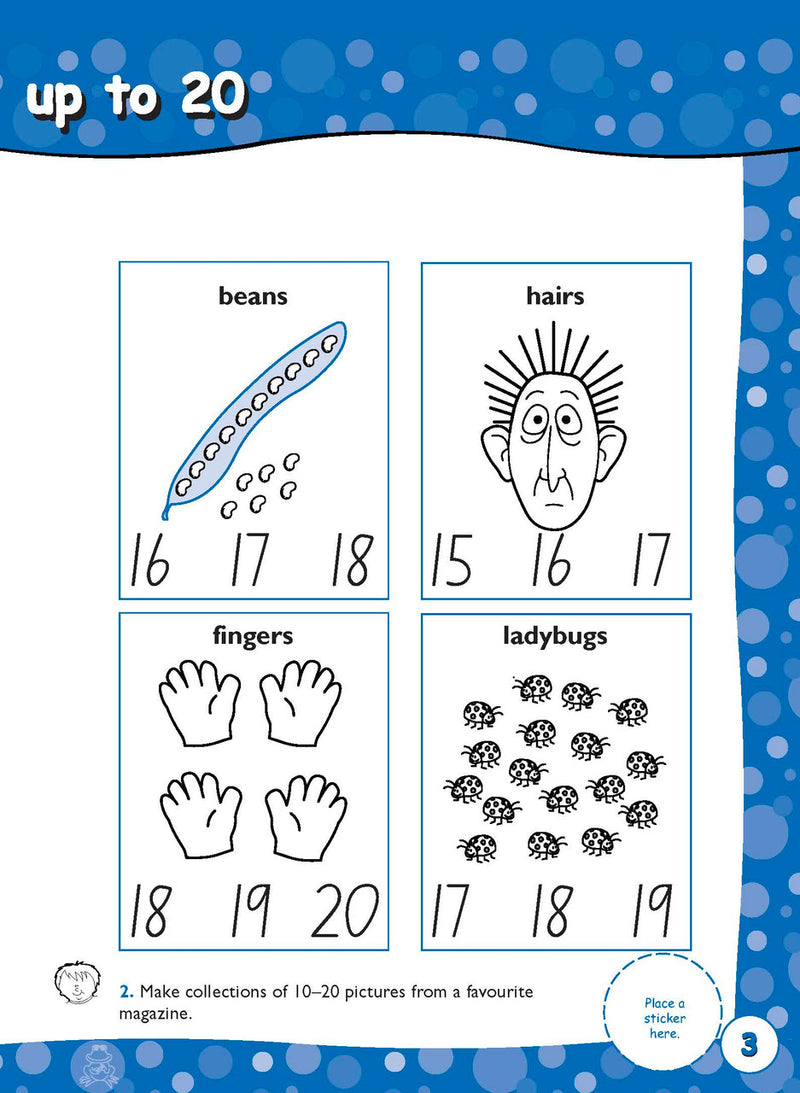 Sample inside page three from Excel Early Skills Maths Book 9 Learning Numbers to 99 showing the style of practice activities children work through