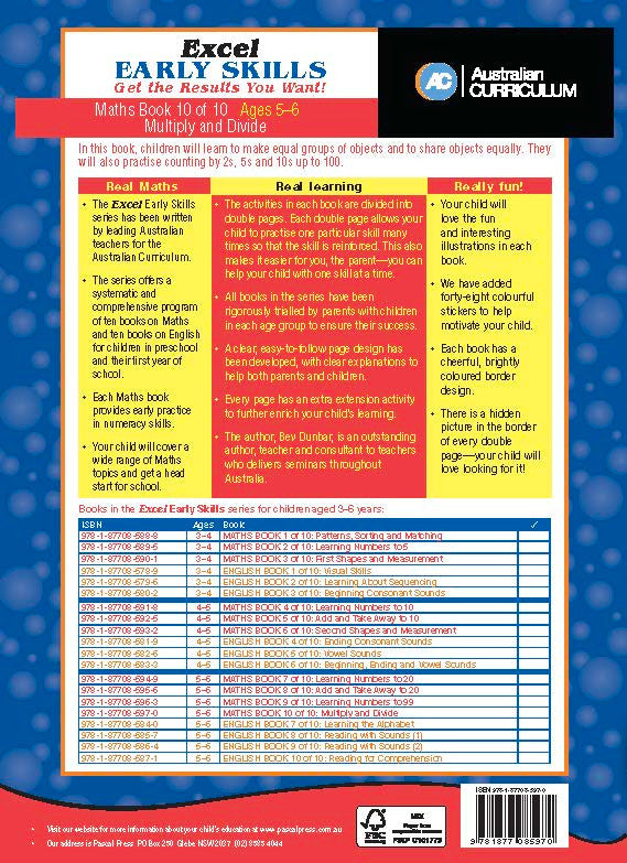 Sample inside page four from Excel Early Skills Maths Book 10 Multiply and Divide showing the style of practice activities children work through