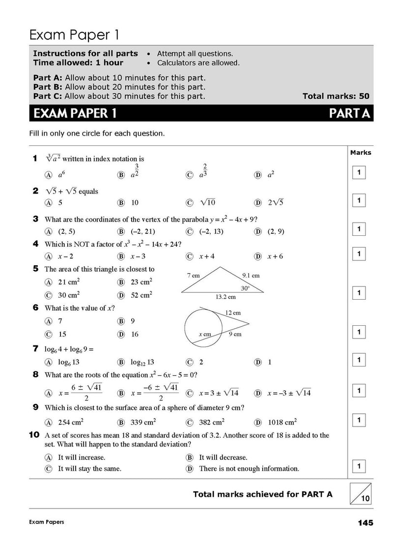 Ninth sample inside page from Excel Essential Skills Advanced Mathematics Revision and Exam Workbook Year 10, showing printed maths content from the workbook