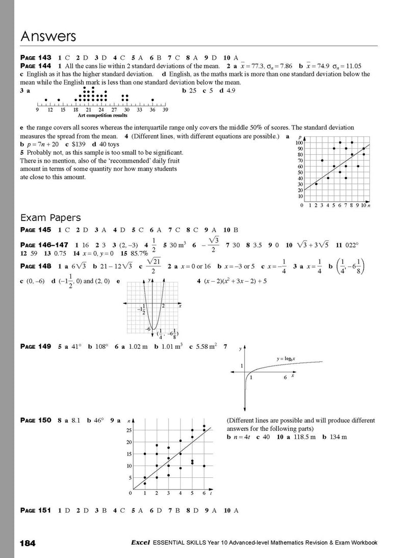 Twelfth sample inside page from Excel Essential Skills Advanced Mathematics Revision and Exam Workbook Year 10, showing printed maths content from the workbook