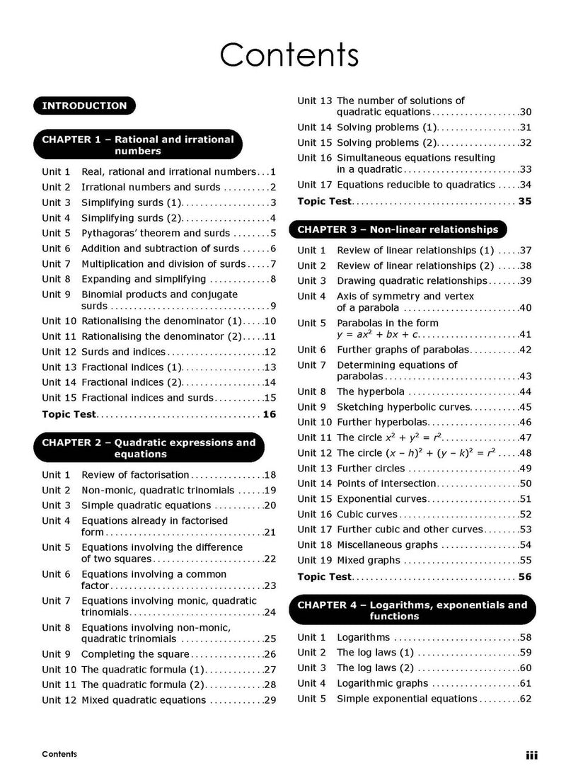 First sample inside page from Excel Essential Skills Advanced Mathematics Revision and Exam Workbook Year 10, showing printed maths content from the workbook