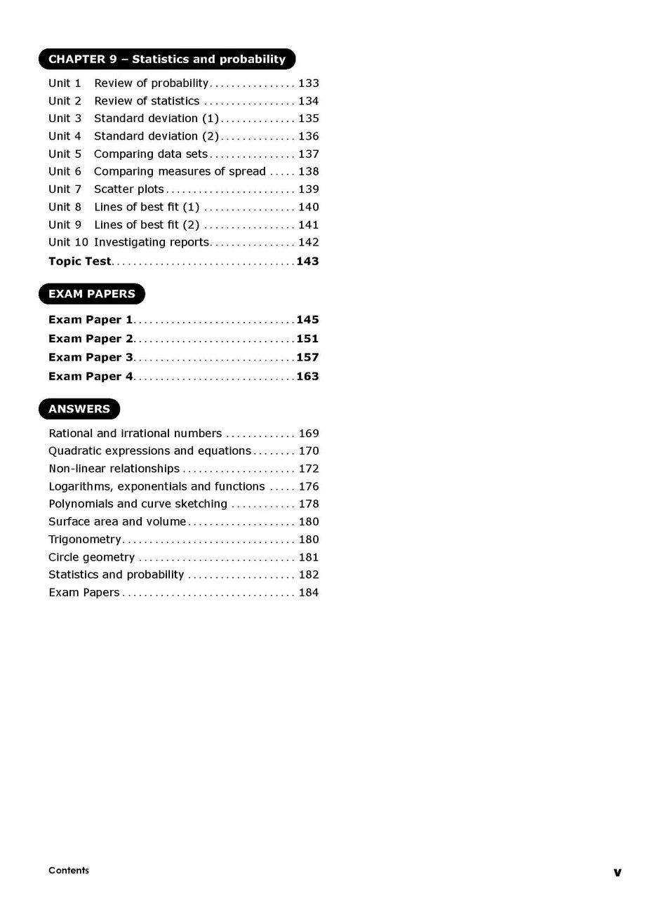 Third sample inside page from Excel Essential Skills Advanced Mathematics Revision and Exam Workbook Year 10, showing printed maths content from the workbook