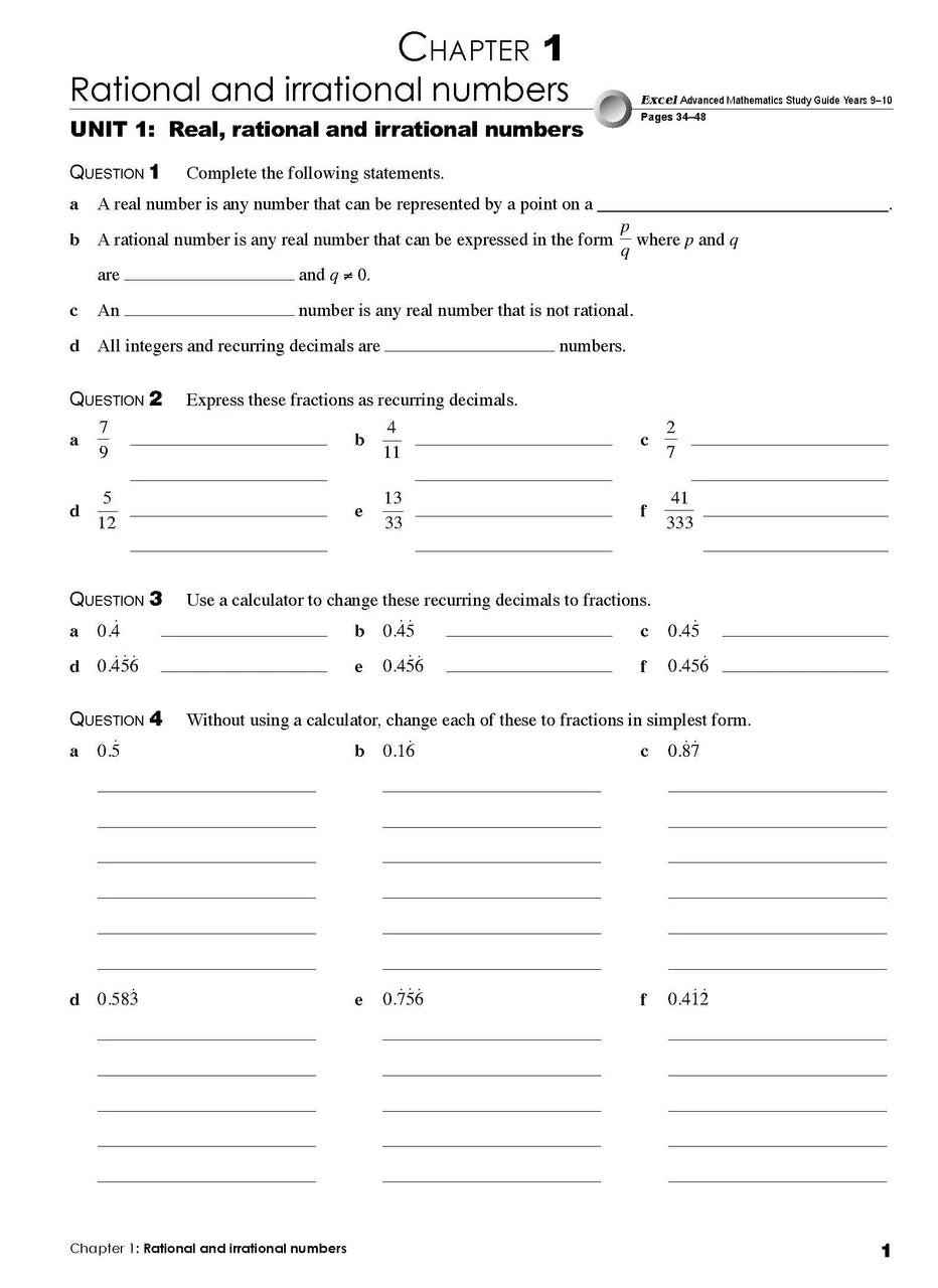 Fifth sample inside page from Excel Essential Skills Advanced Mathematics Revision and Exam Workbook Year 10, showing printed maths content from the workbook