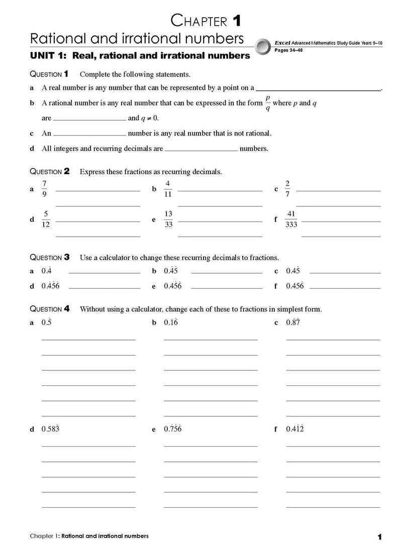 Fifth sample inside page from Excel Essential Skills Advanced Mathematics Revision and Exam Workbook Year 10, showing printed maths content from the workbook
