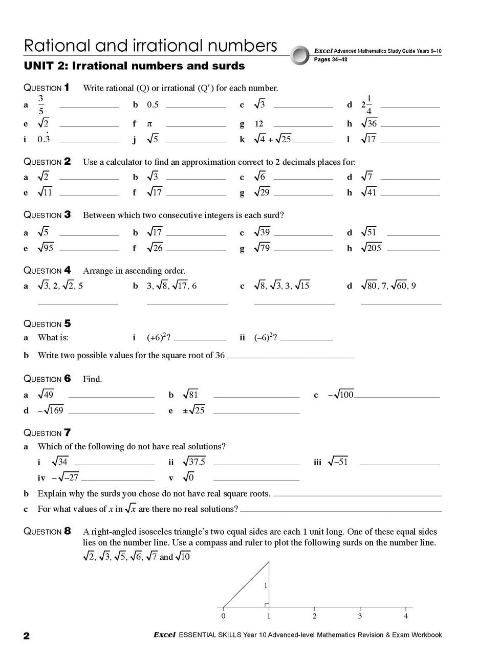 Sixth sample inside page from Excel Essential Skills Advanced Mathematics Revision and Exam Workbook Year 10, showing printed maths content from the workbook