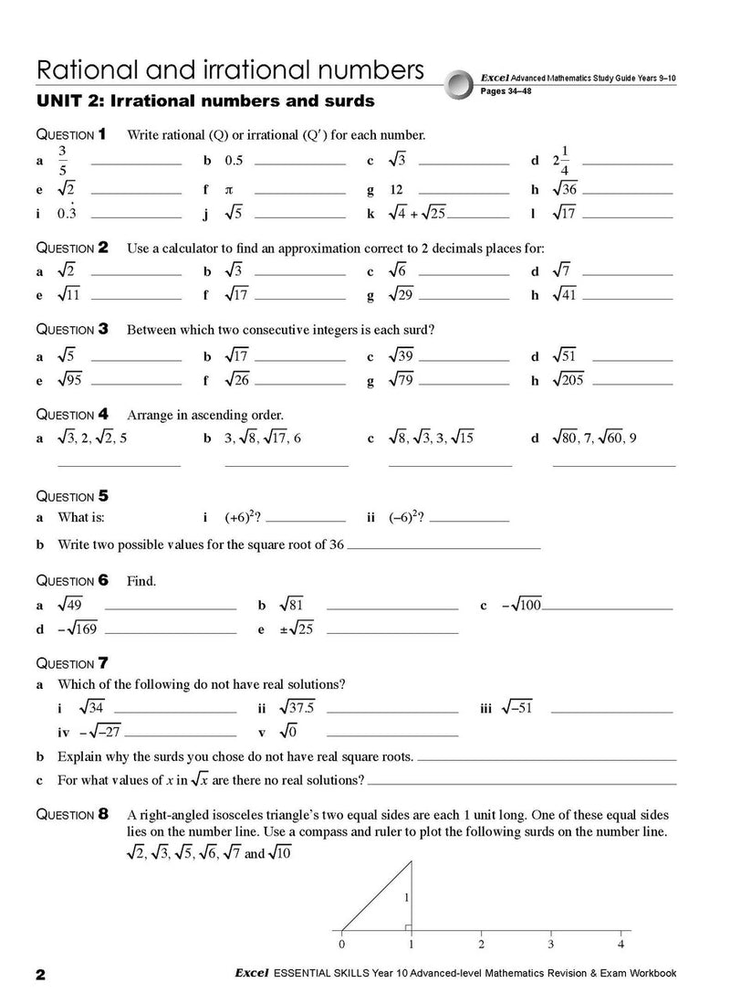 Sixth sample inside page from Excel Essential Skills Advanced Mathematics Revision and Exam Workbook Year 10, showing printed maths content from the workbook