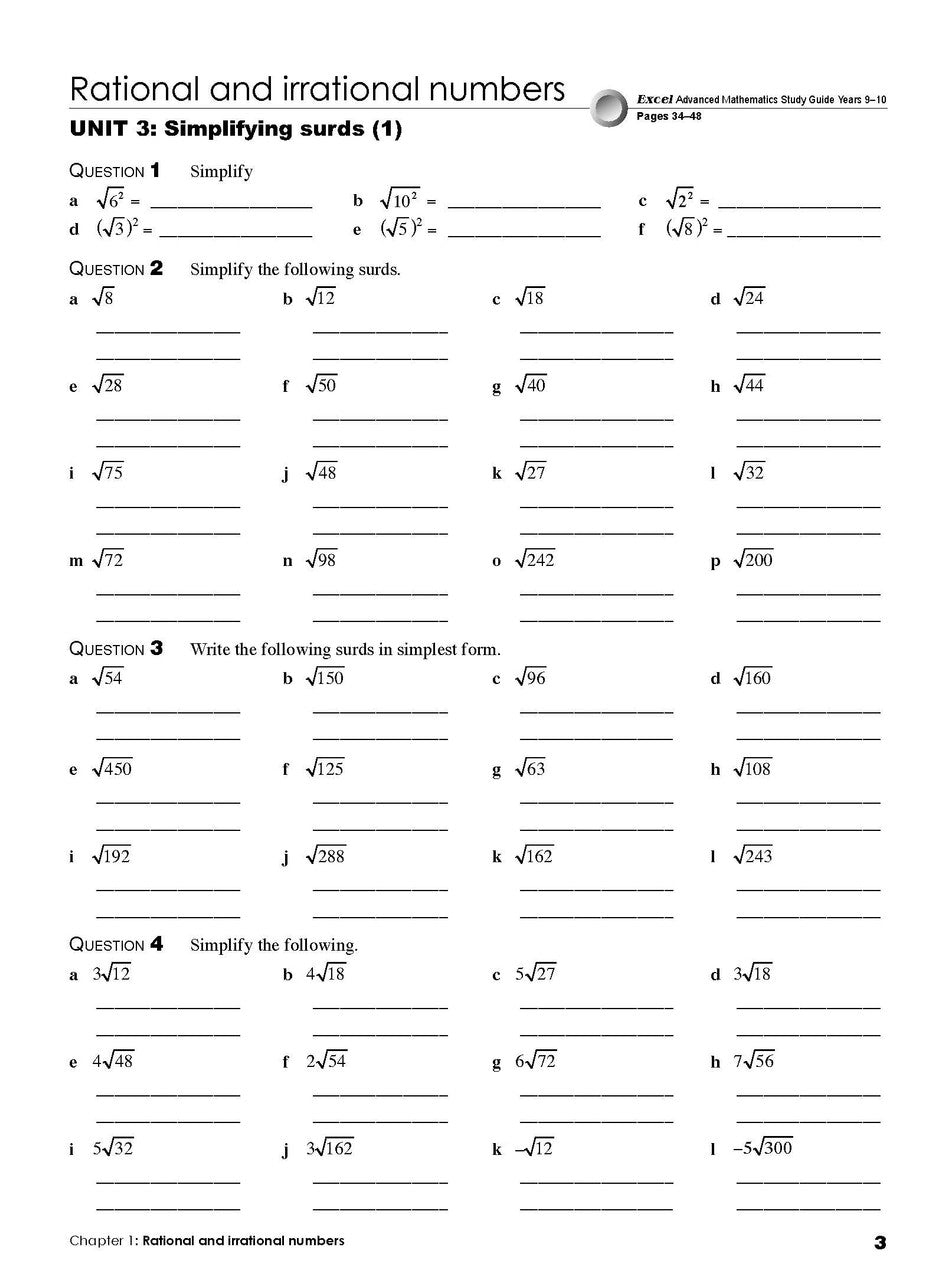 Seventh sample inside page from Excel Essential Skills Advanced Mathematics Revision and Exam Workbook Year 10, showing printed maths content from the workbook