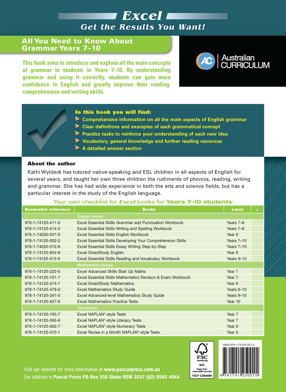Final preview image from the publisher gallery for the Excel Essential Skills All You Need to Know About Grammar workbook