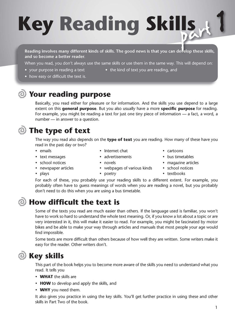 Sample interior page from the Excel Essential Skills Developing Your Comprehension Skills workbook as shown in the publisher preview
