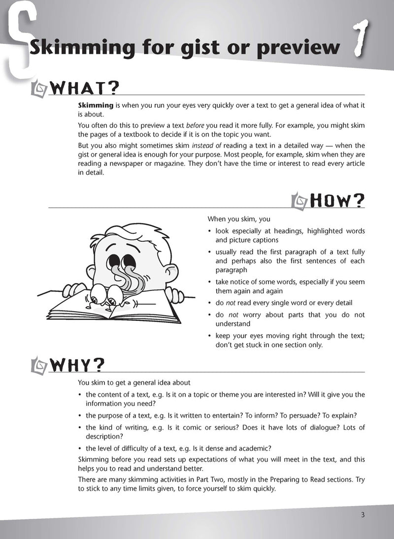 Sample interior page from the Excel Essential Skills Developing Your Comprehension Skills workbook as shown in the publisher preview
