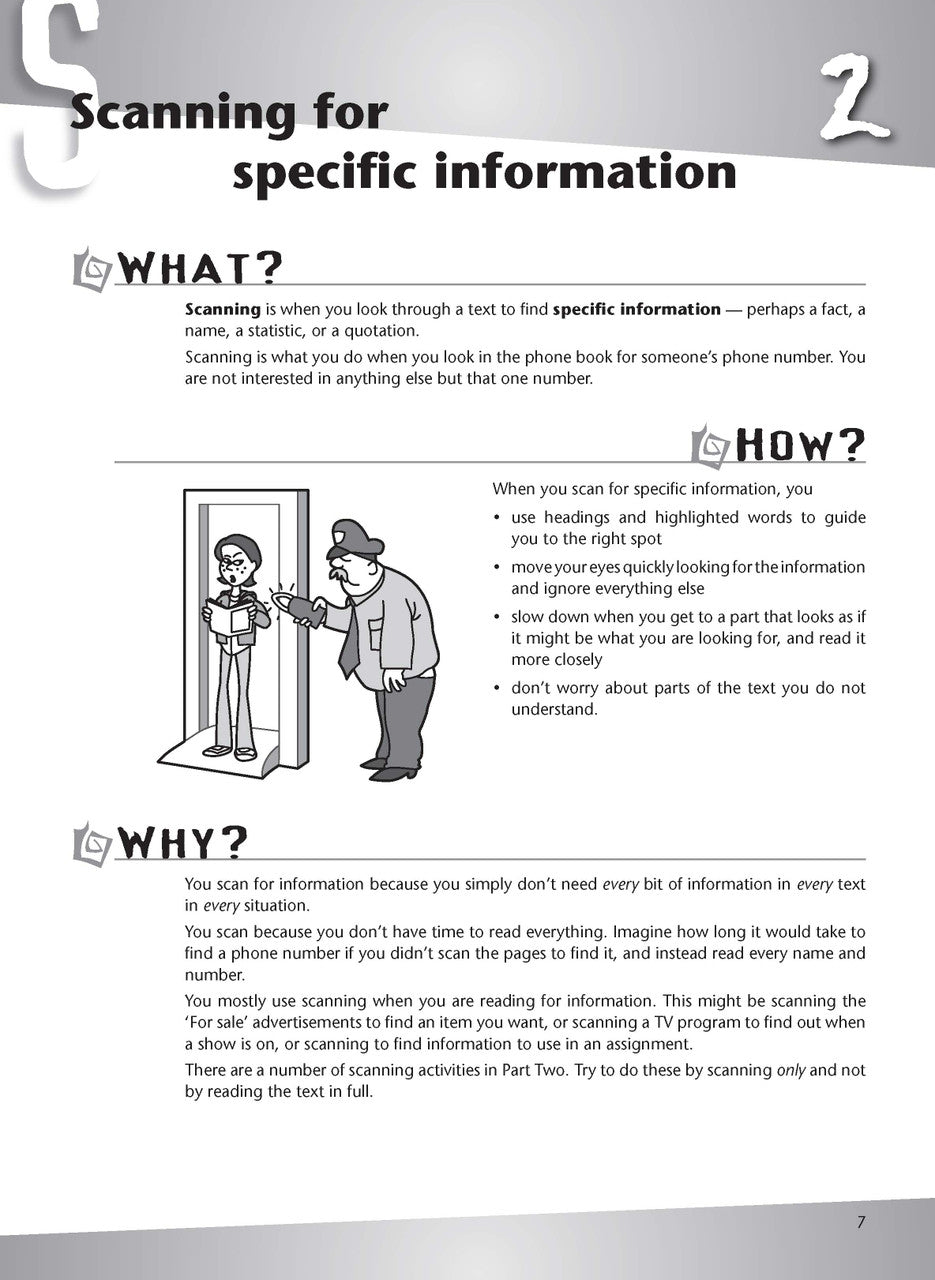 Sample interior page from the Excel Essential Skills Developing Your Comprehension Skills workbook as shown in the publisher preview