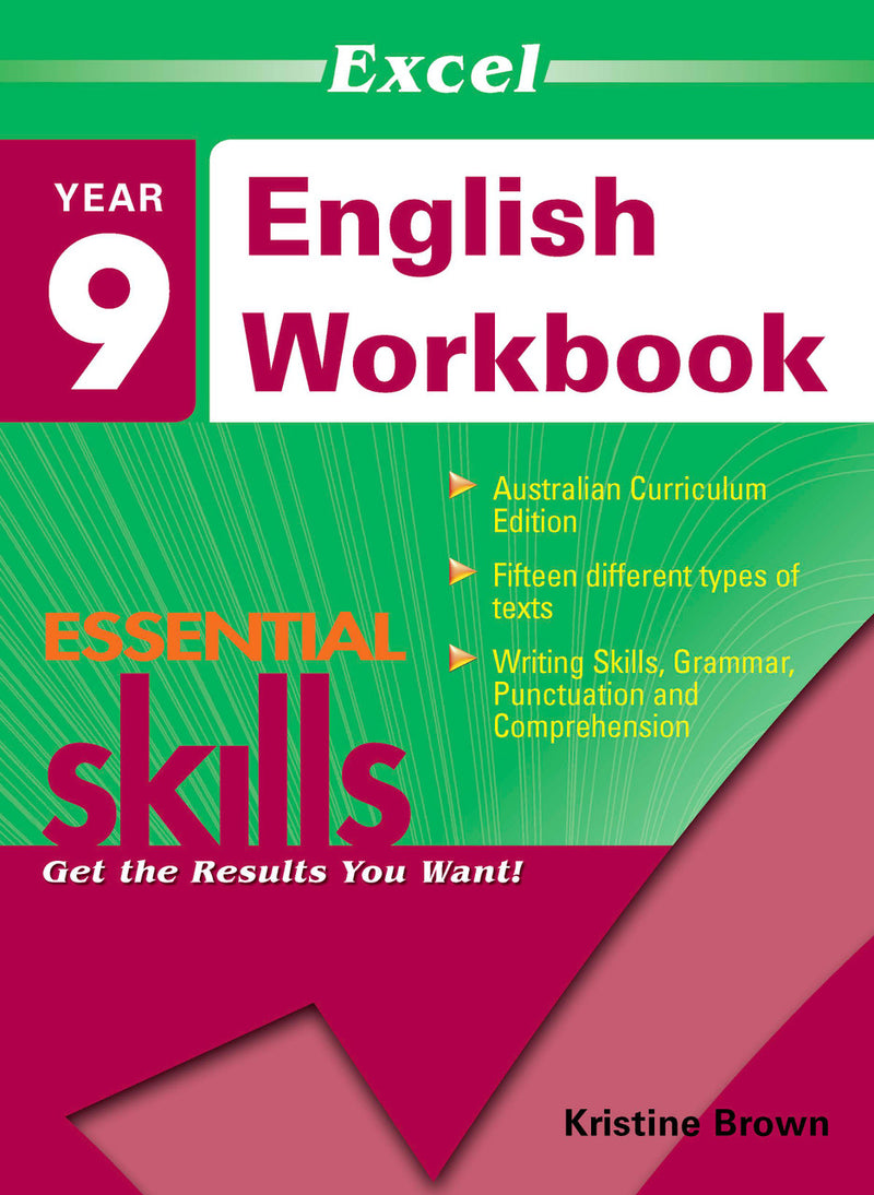 Front cover of the Excel Essential Skills English Workbook Year 9 from Pascal Press, shown as the main product image