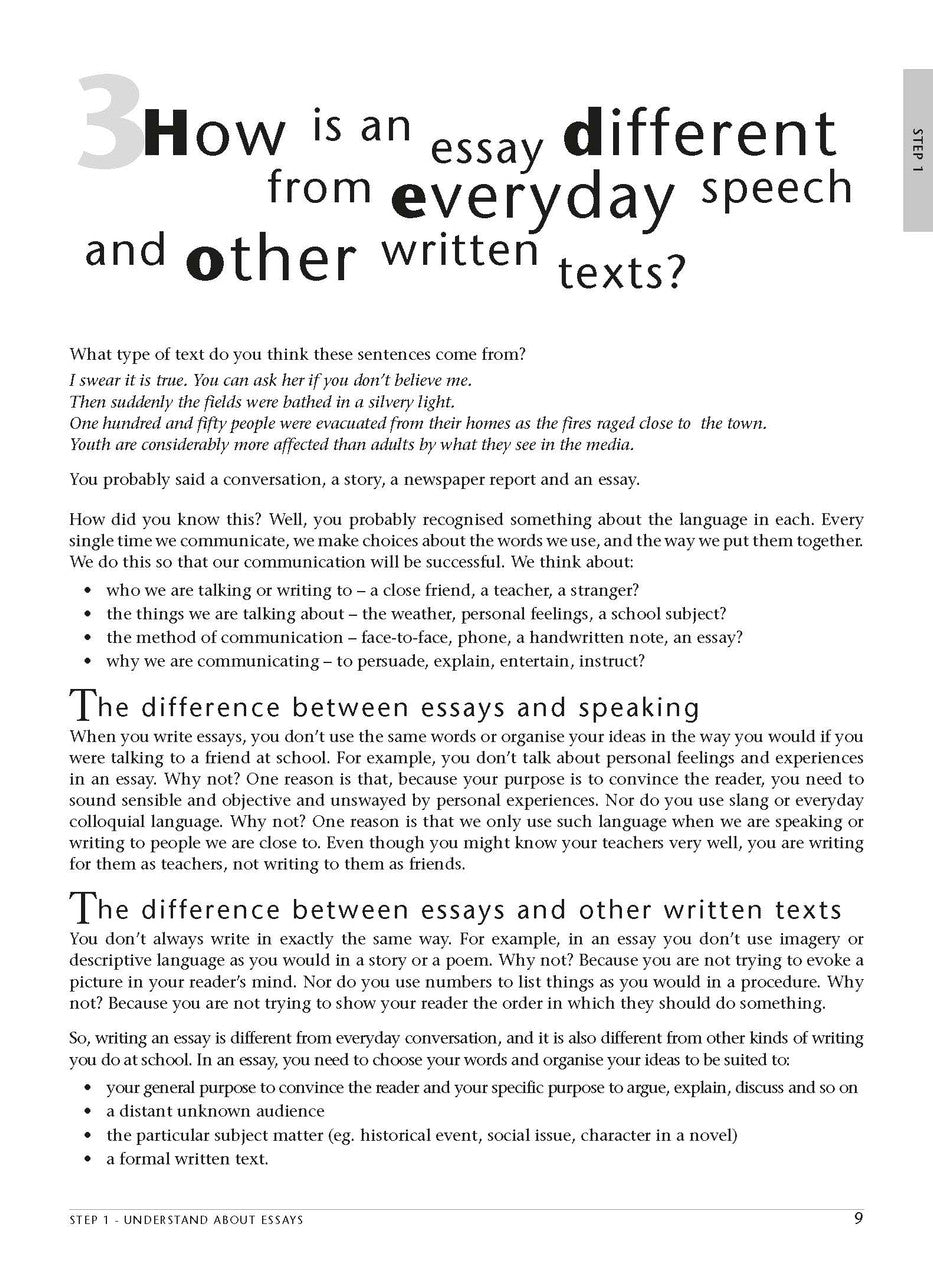 Sample interior page from the Excel Essential Skills Essay Writing Step-by-Step workbook as shown in the publisher preview