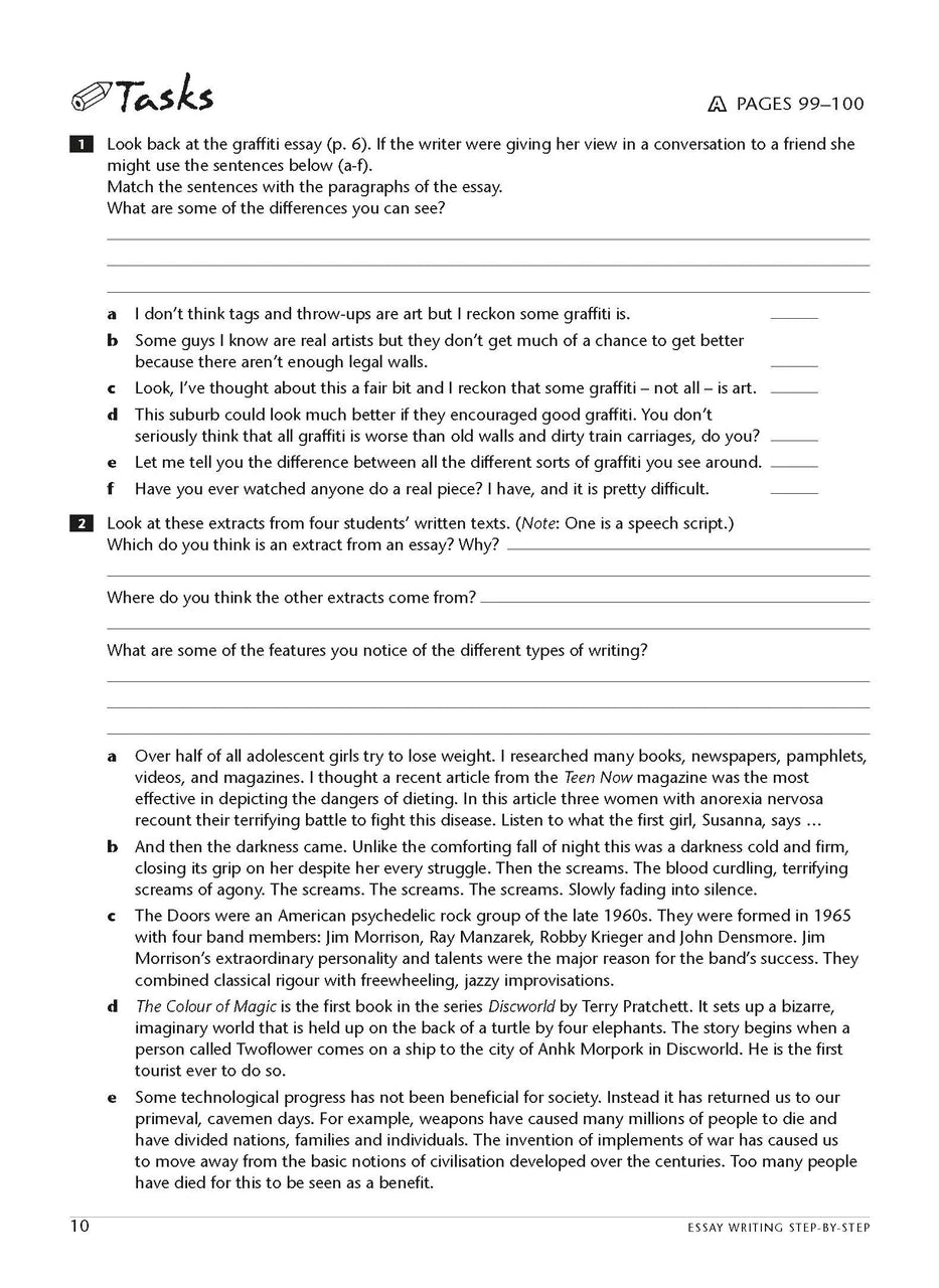 Sample interior page from the Excel Essential Skills Essay Writing Step-by-Step workbook as shown in the publisher preview