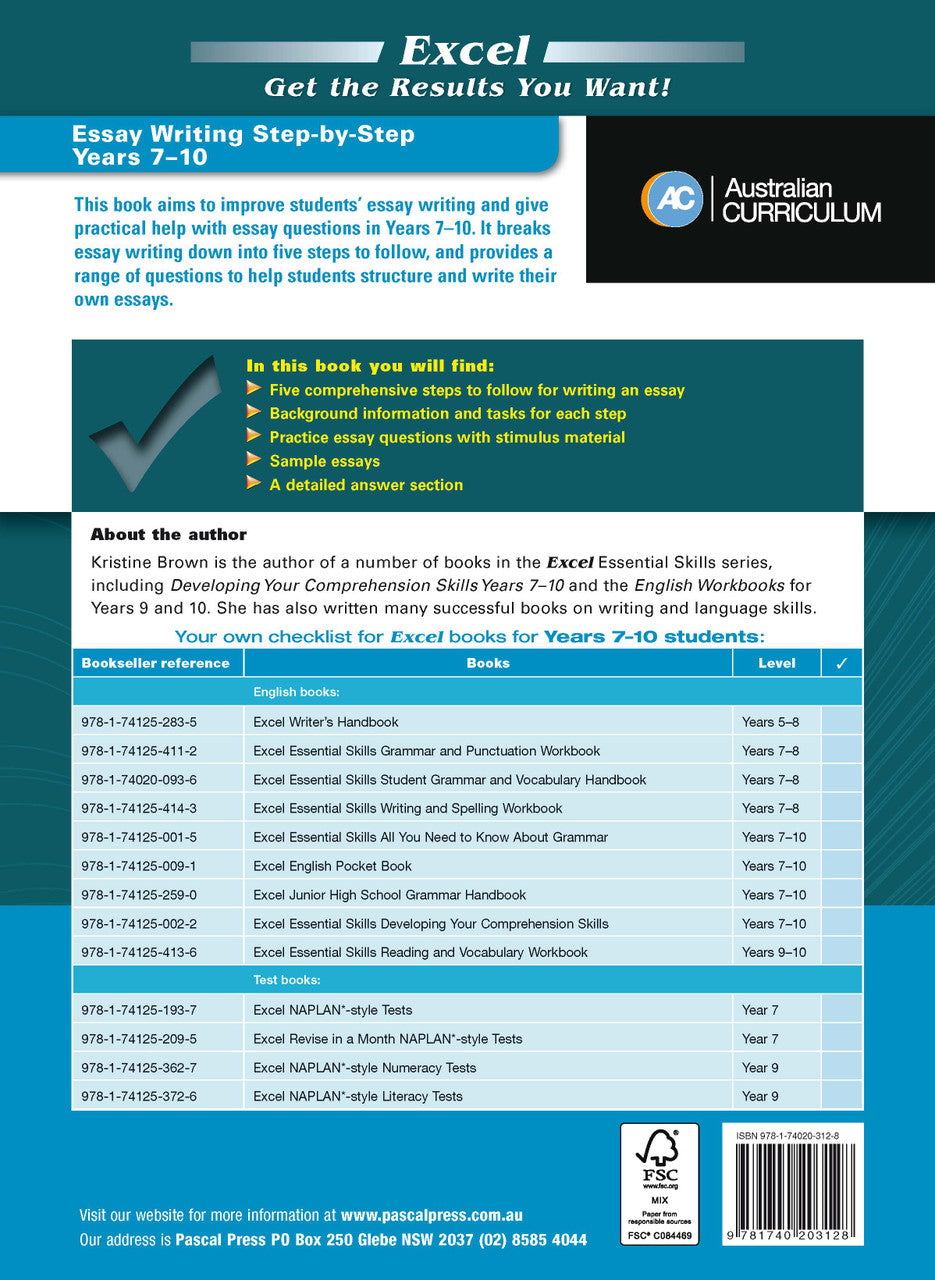 Final preview image from the publisher gallery for the Excel Essential Skills Essay Writing Step-by-Step workbook