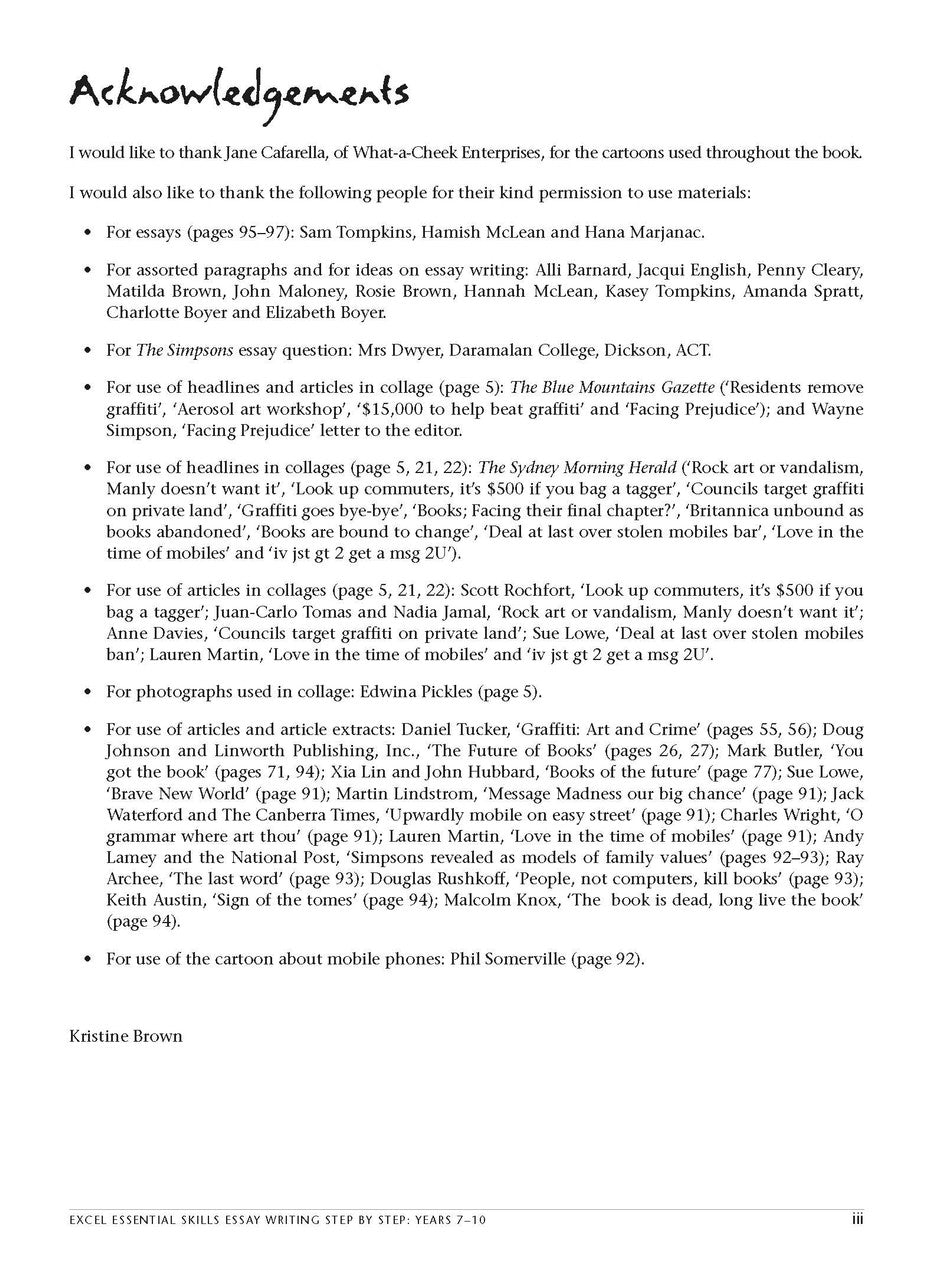 Sample interior page from the Excel Essential Skills Essay Writing Step-by-Step workbook as shown in the publisher preview