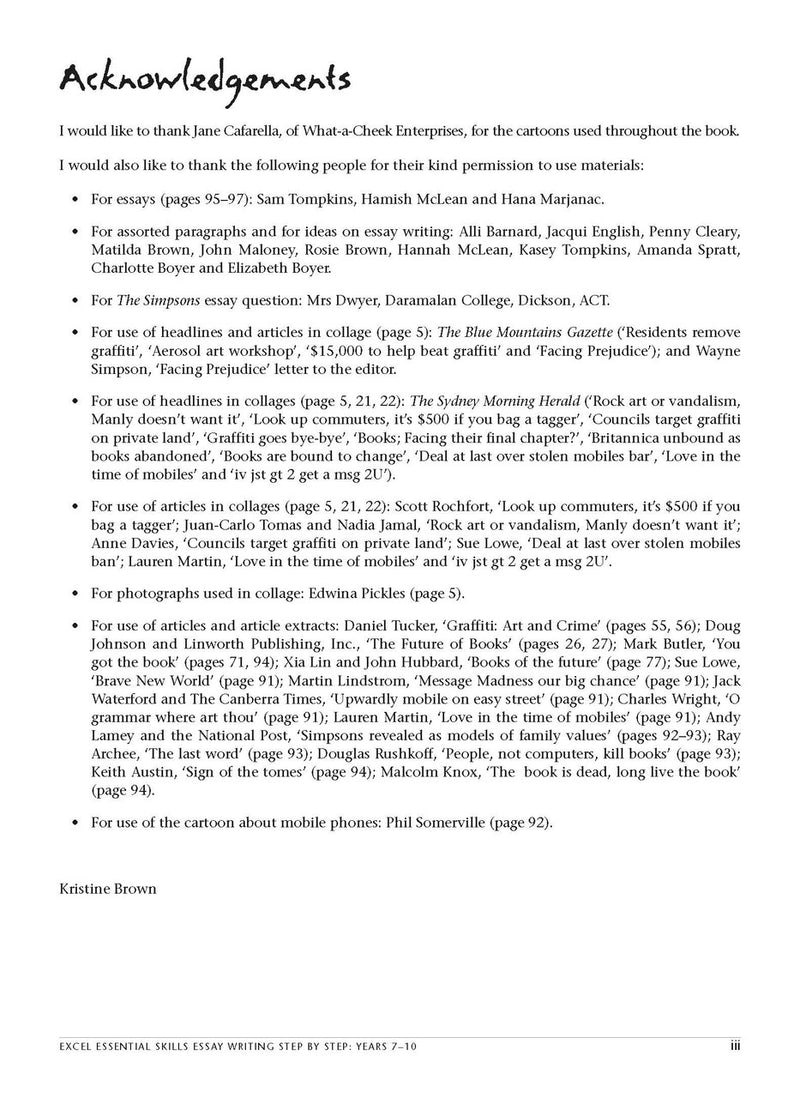 Sample interior page from the Excel Essential Skills Essay Writing Step-by-Step workbook as shown in the publisher preview