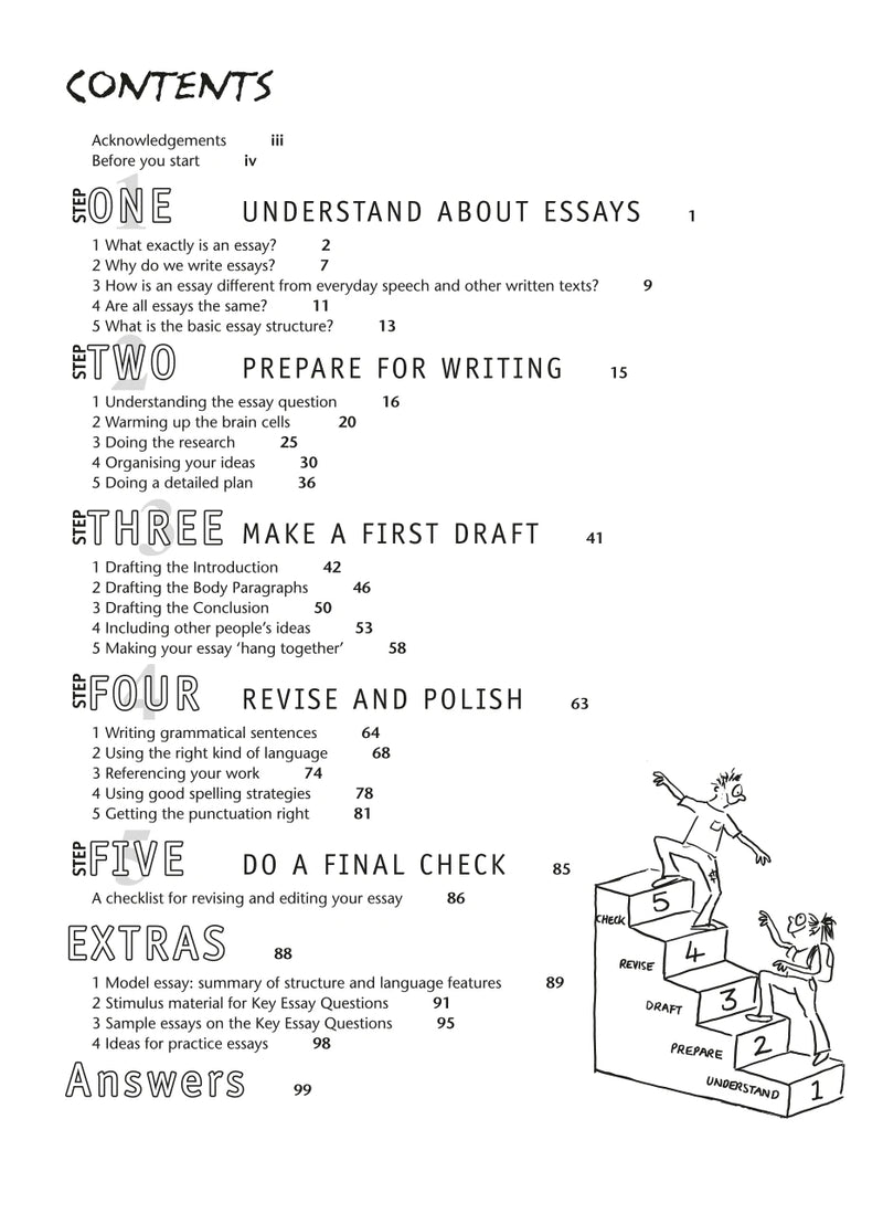 Sample interior page from the Excel Essential Skills Essay Writing Step-by-Step workbook as shown in the publisher preview
