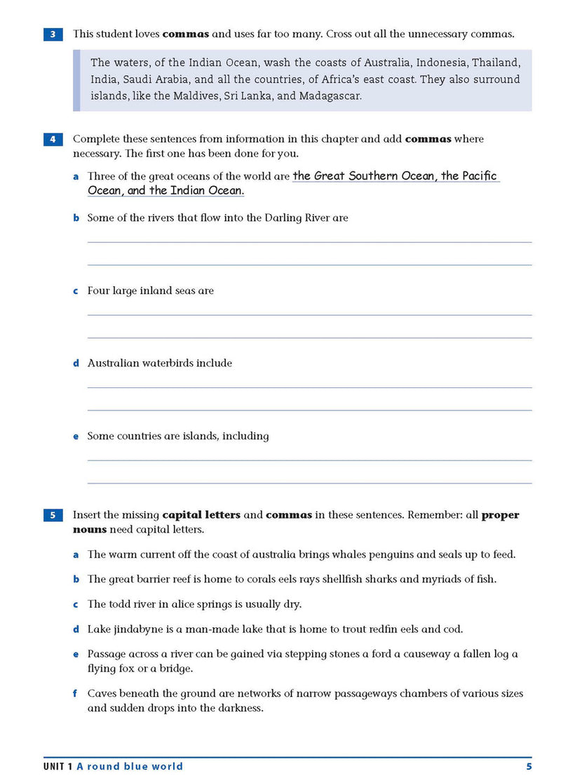 Sample interior page from the Excel Essential Skills Grammar and Punctuation Workbook Years 7-8 as shown in the publisher preview