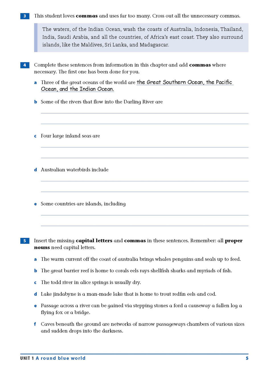 Sample interior page from the Excel Essential Skills Grammar and Punctuation Workbook Years 7-8 as shown in the publisher preview