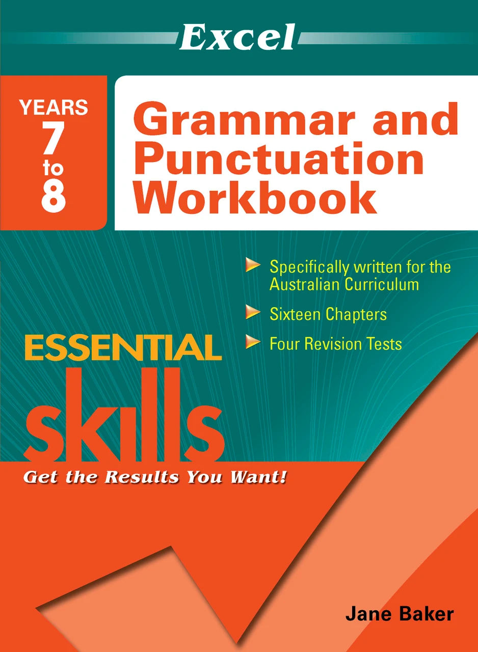 Front cover of the Excel Essential Skills Grammar and Punctuation Workbook Years 7-8 from Pascal Press