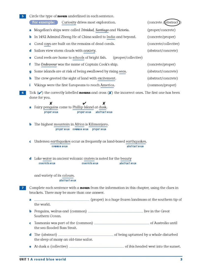 Sample interior page from the Excel Essential Skills Grammar and Punctuation Workbook Years 7-8 as shown in the publisher preview