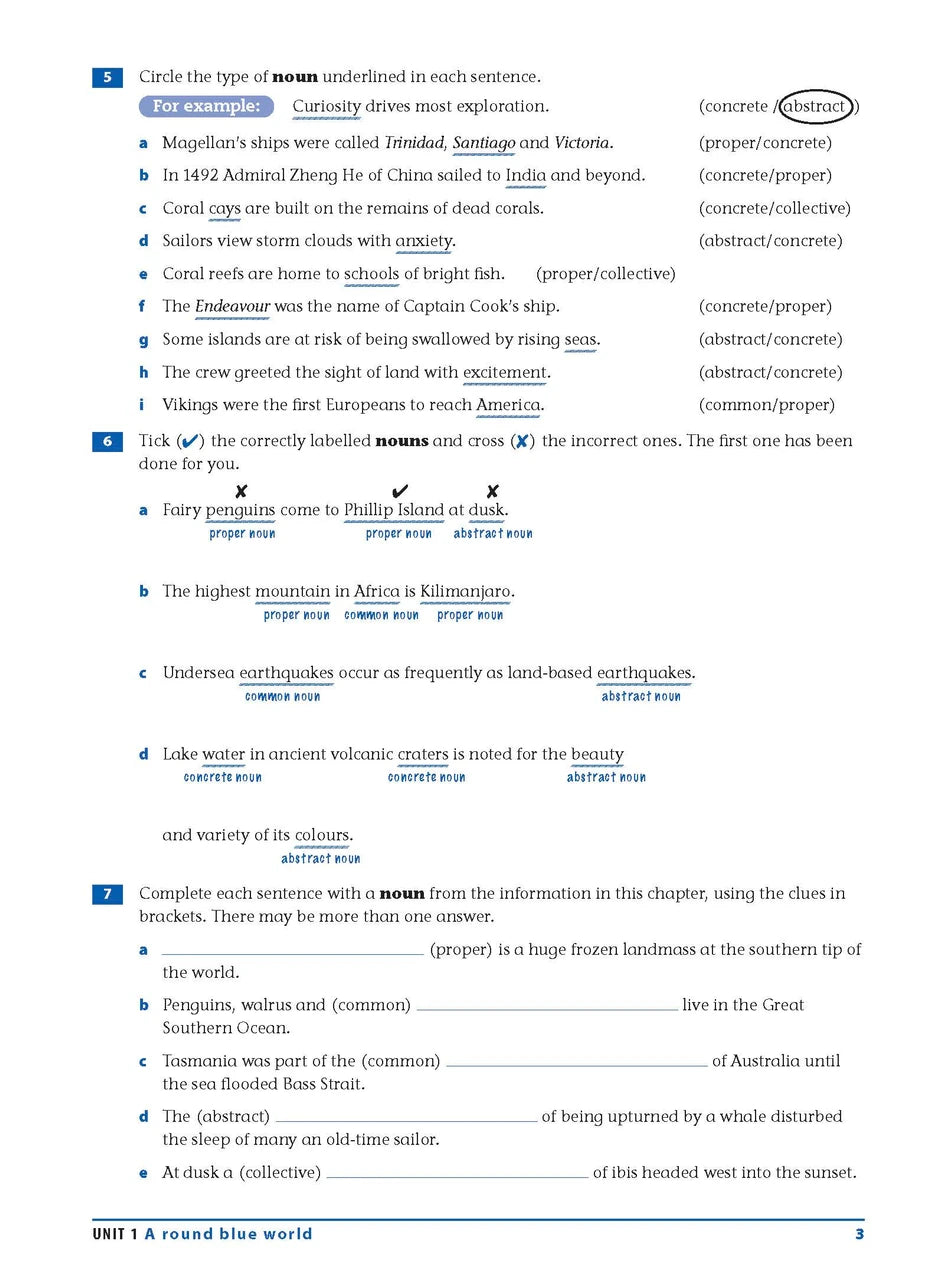 Sample interior page from the Excel Essential Skills Grammar and Punctuation Workbook Years 7-8 as shown in the publisher preview