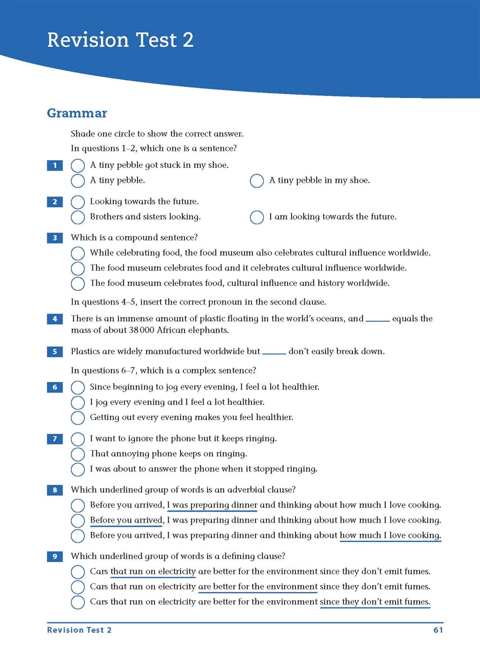 Sample interior page from the Excel Essential Skills Grammar and Punctuation Workbook Years 9-10 as shown in the publisher preview