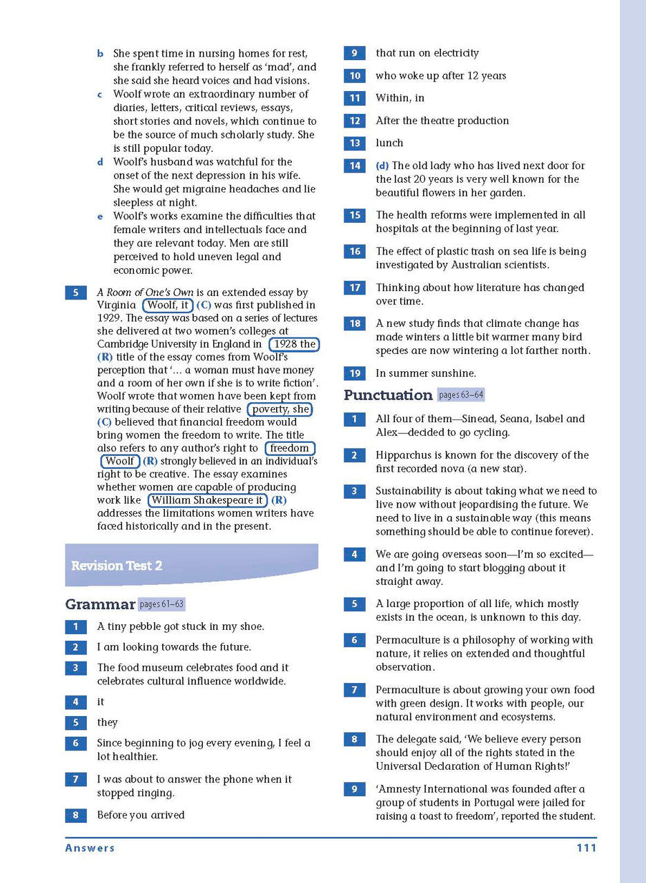 Sample interior page from the Excel Essential Skills Grammar and Punctuation Workbook Years 9-10 as shown in the publisher preview