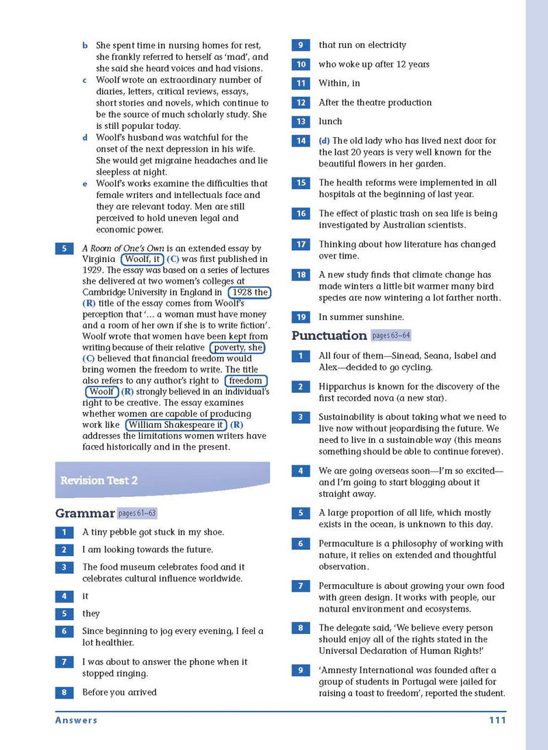 Sample interior page from the Excel Essential Skills Grammar and Punctuation Workbook Years 9-10 as shown in the publisher preview