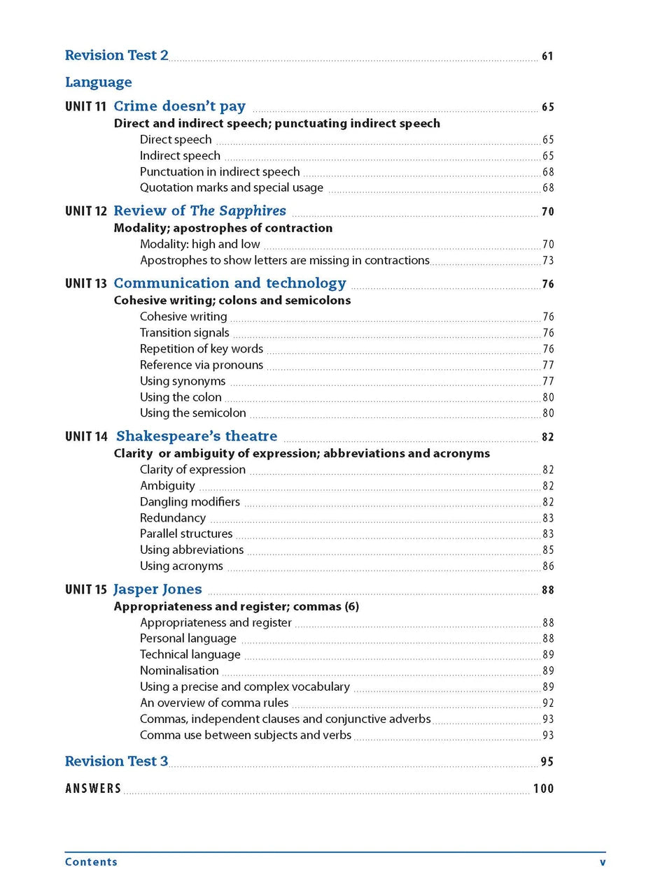 Sample interior page from the Excel Essential Skills Grammar and Punctuation Workbook Years 9-10 as shown in the publisher preview