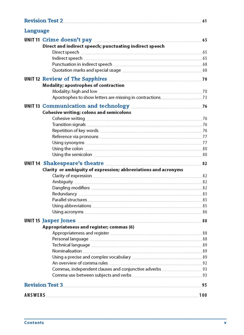 Sample interior page from the Excel Essential Skills Grammar and Punctuation Workbook Years 9-10 as shown in the publisher preview