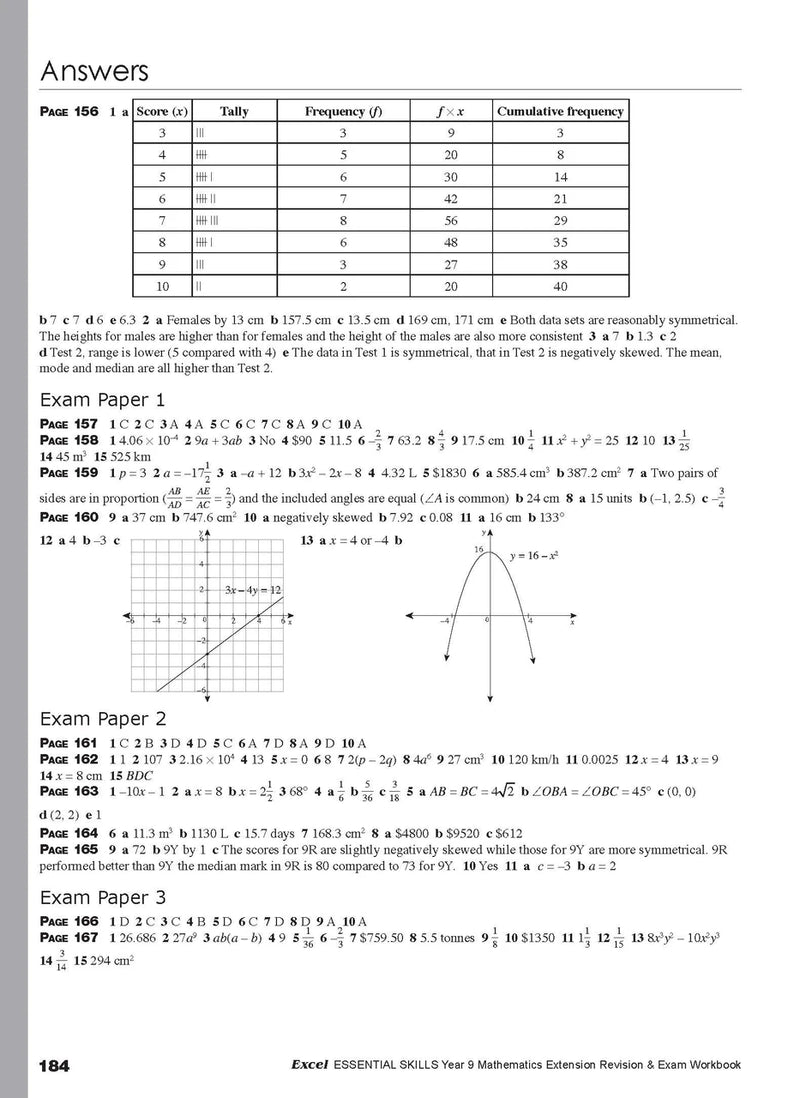 Twelfth sample inside page from Excel Essential Skills Mathematics Extension Revision and Exam Workbook Year 9, showing printed maths content from the workbook