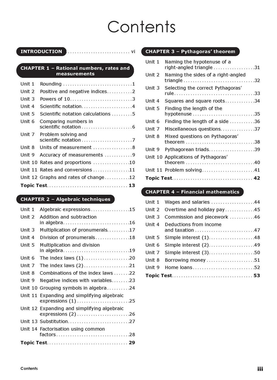 First sample inside page from Excel Essential Skills Mathematics Extension Revision and Exam Workbook Year 9, showing printed maths content from the workbook