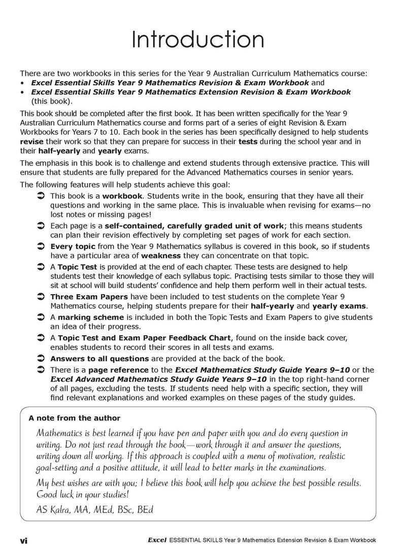 Fourth sample inside page from Excel Essential Skills Mathematics Extension Revision and Exam Workbook Year 9, showing printed maths content from the workbook