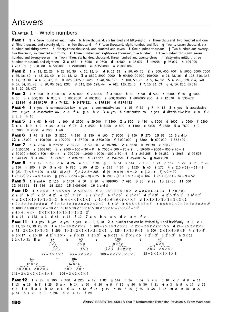 Eleventh sample inside page from Excel Essential Skills Mathematics Extension Revision and Exam Workbook Year 7, showing printed maths content from the workbook