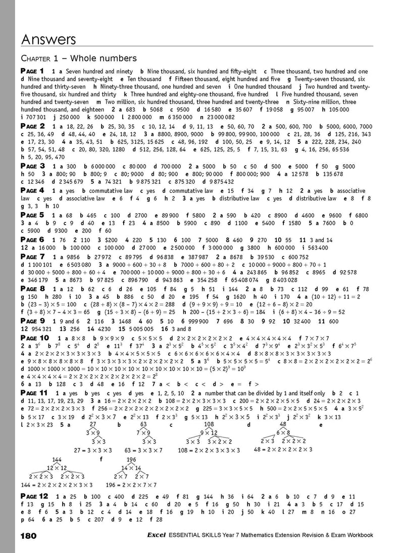 Eleventh sample inside page from Excel Essential Skills Mathematics Extension Revision and Exam Workbook Year 7, showing printed maths content from the workbook