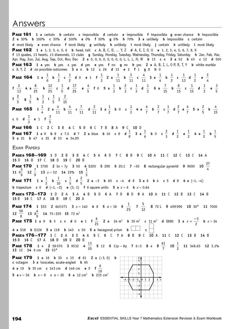 Twelfth sample inside page from Excel Essential Skills Mathematics Extension Revision and Exam Workbook Year 7, showing printed maths content from the workbook