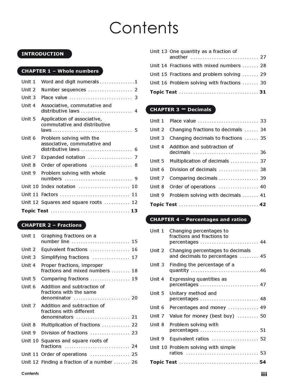 First sample inside page from Excel Essential Skills Mathematics Extension Revision and Exam Workbook Year 7, showing printed maths content from the workbook