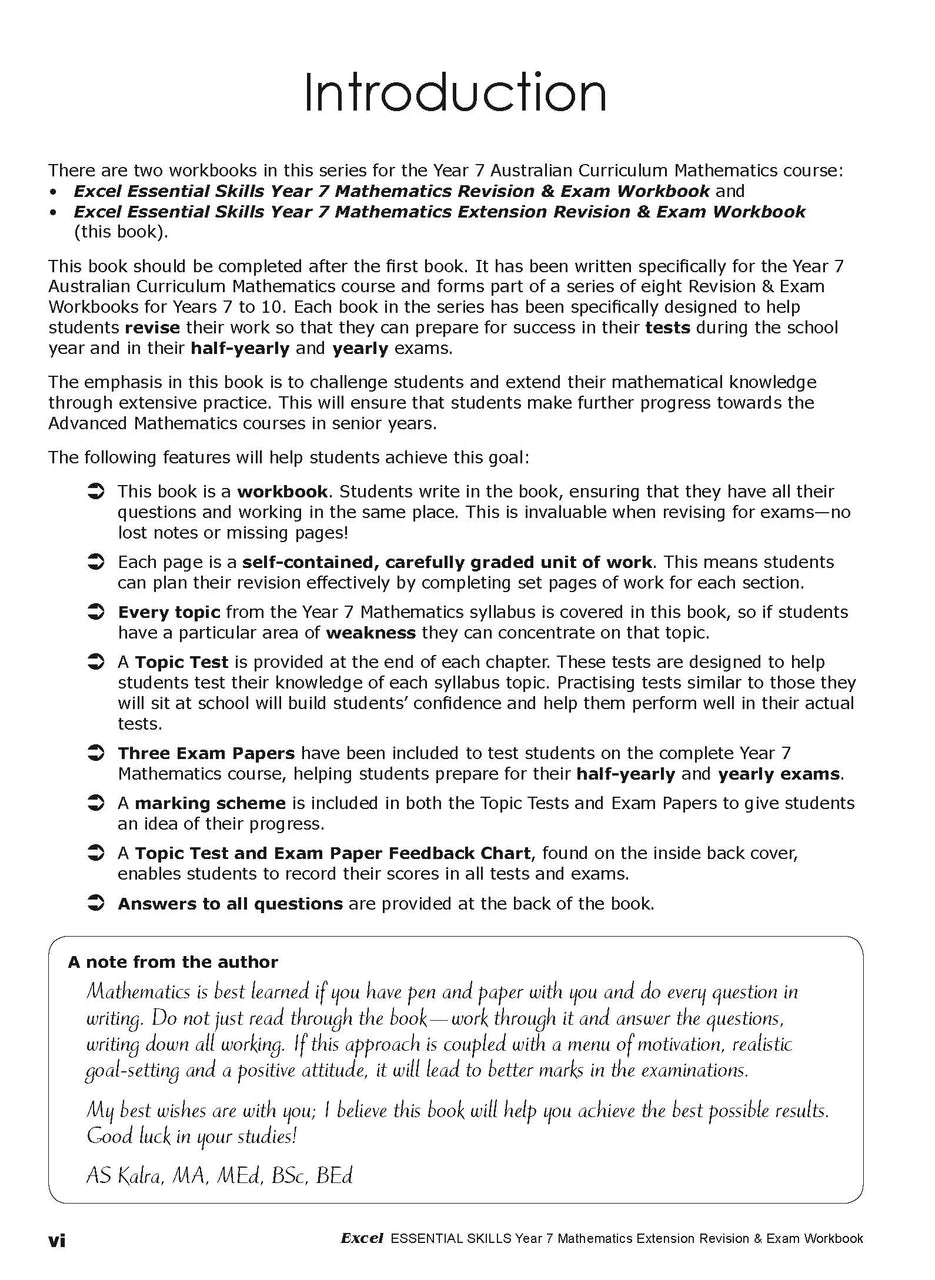 Fourth sample inside page from Excel Essential Skills Mathematics Extension Revision and Exam Workbook Year 7, showing printed maths content from the workbook