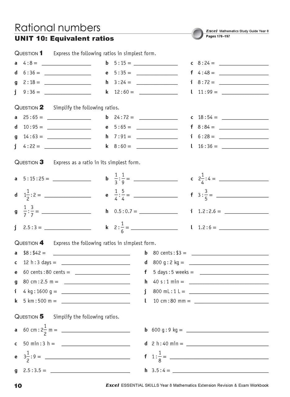 Fourteenth sample inside page from Excel Essential Skills Mathematics Extension Revision and Exam Workbook Year 8, showing printed maths content from the workbook