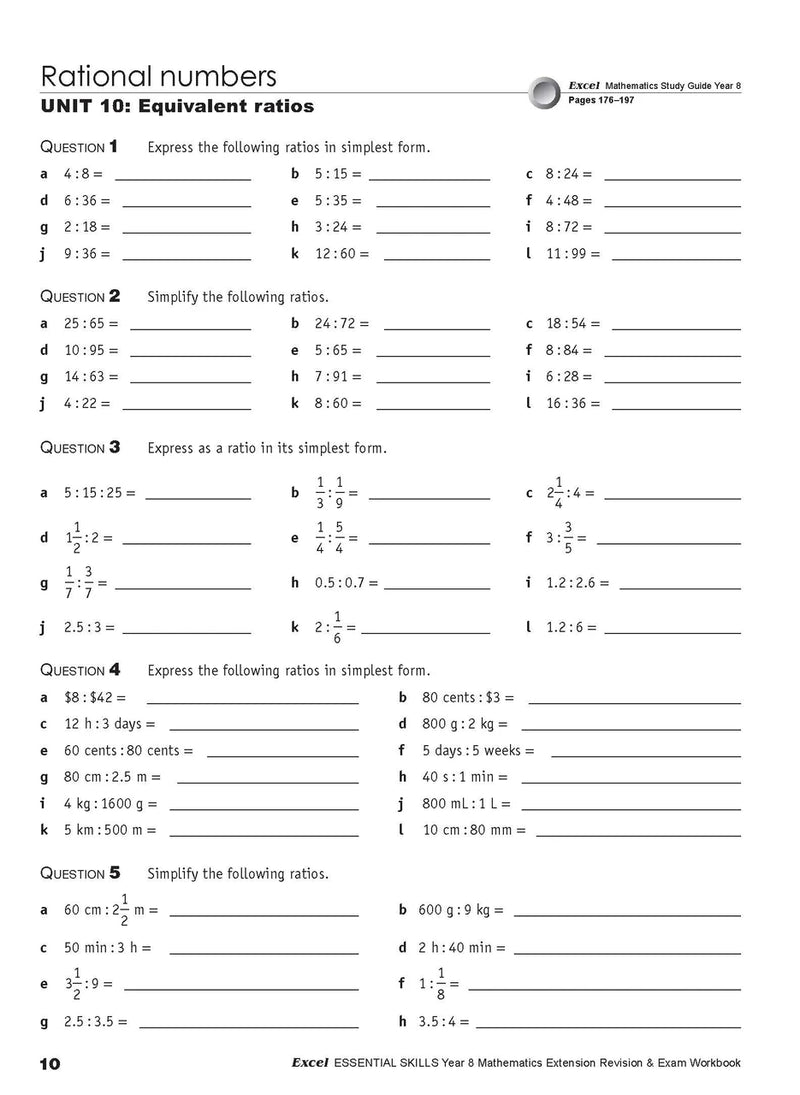 Fourteenth sample inside page from Excel Essential Skills Mathematics Extension Revision and Exam Workbook Year 8, showing printed maths content from the workbook