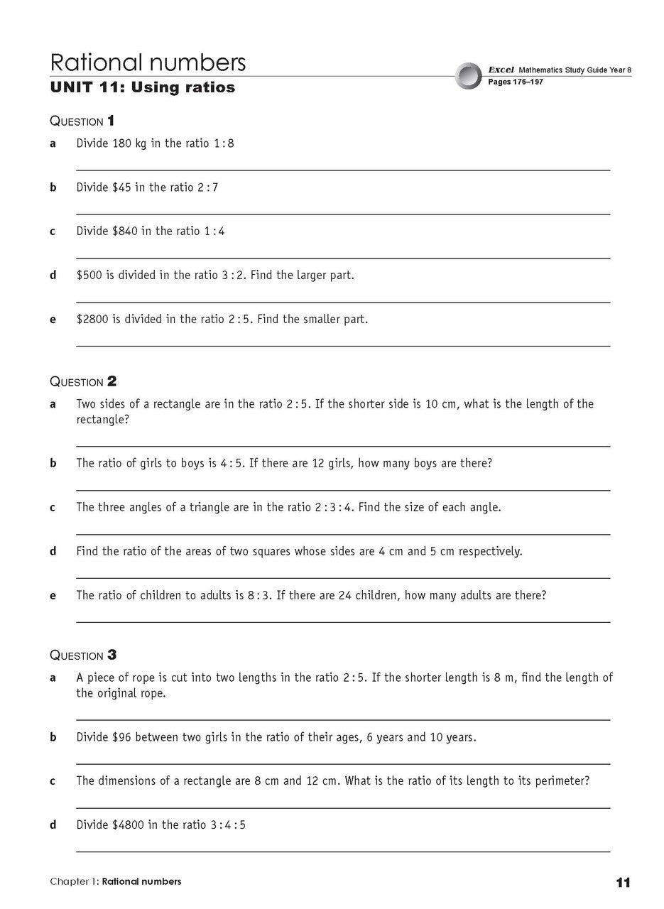 Fifteenth sample inside page from Excel Essential Skills Mathematics Extension Revision and Exam Workbook Year 8, showing printed maths content from the workbook