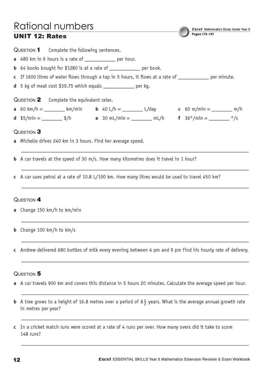 Sixteenth sample inside page from Excel Essential Skills Mathematics Extension Revision and Exam Workbook Year 8, showing printed maths content from the workbook