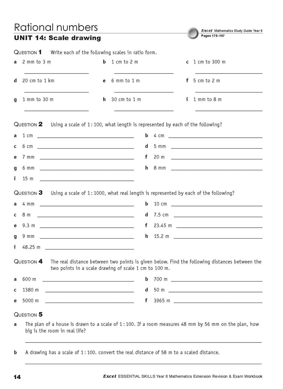 Eighteenth sample inside page from Excel Essential Skills Mathematics Extension Revision and Exam Workbook Year 8, showing printed maths content from the workbook