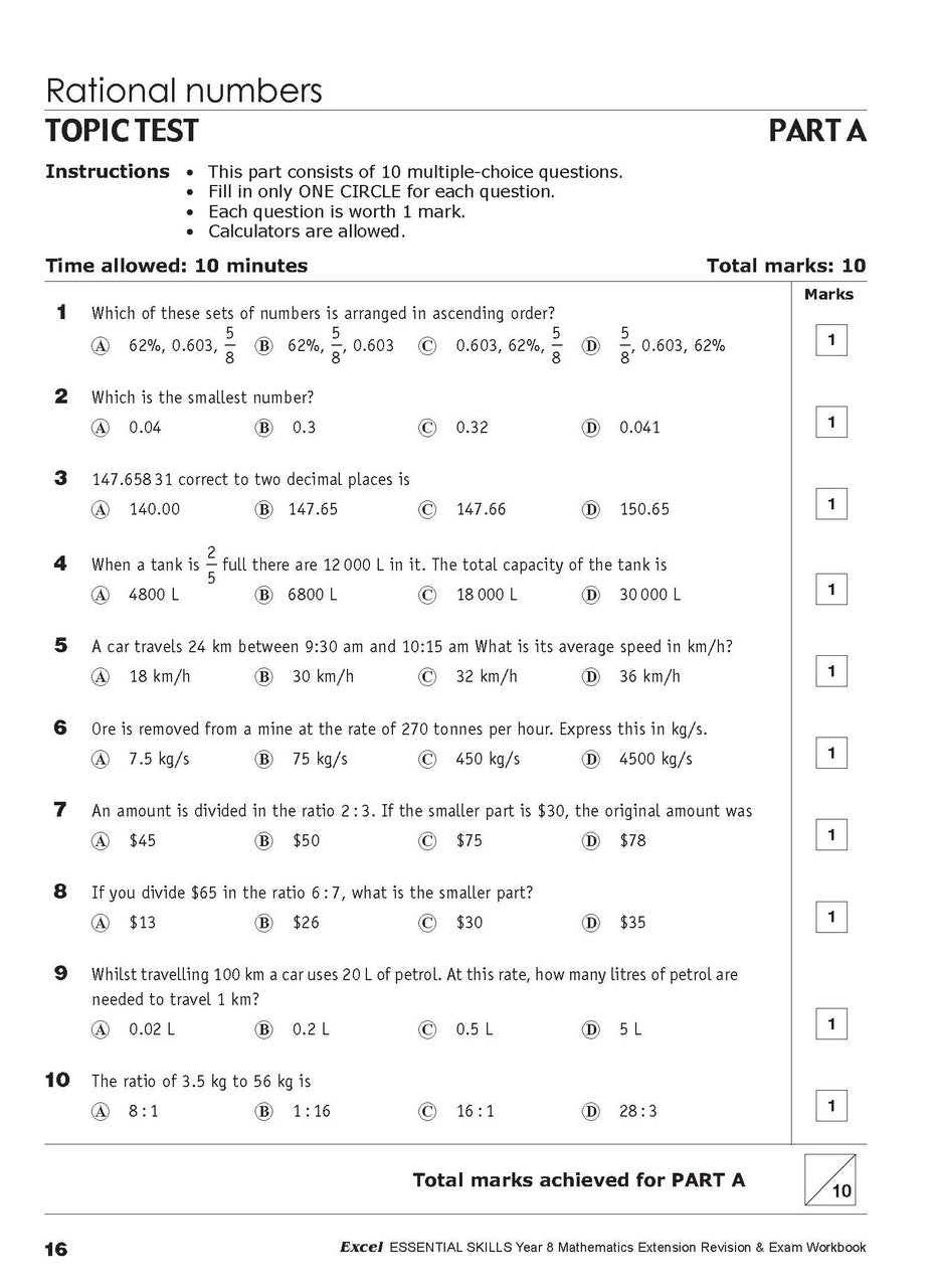 Twentieth sample inside page from Excel Essential Skills Mathematics Extension Revision and Exam Workbook Year 8, showing printed maths content from the workbook