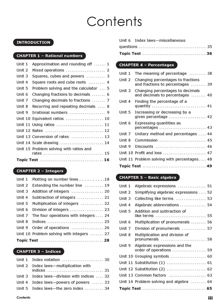 First sample inside page from Excel Essential Skills Mathematics Extension Revision and Exam Workbook Year 8, showing printed maths content from the workbook