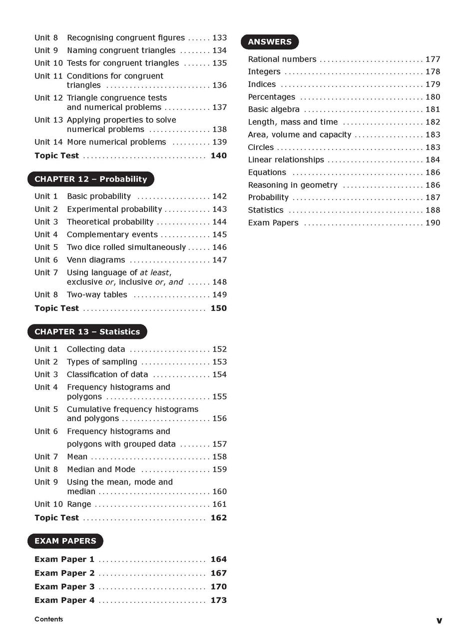 Third sample inside page from Excel Essential Skills Mathematics Extension Revision and Exam Workbook Year 8, showing printed maths content from the workbook